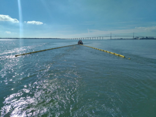 Belt oil skimmer in sweep configuration