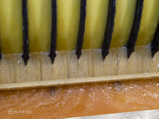 Brush skimmer skimming oil from water