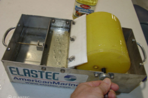 Turning oil drum on skimmer test kit
