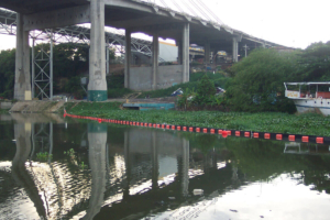 Boom containing aquatic plants and weeds