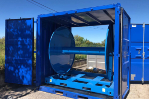 Boom reel inflatable oil containment