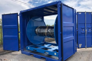 Rubbermax on boom reel in container