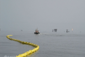 Supermax oil boom deployed at sea