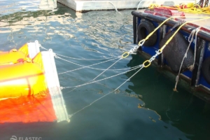 Containment boom connected to tow bridles