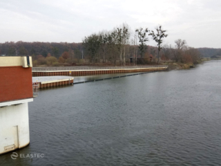 Floating trash and debris boom at dam water intake
