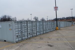 A row of oil spill containers