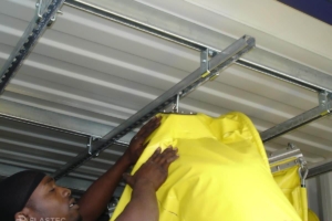 Storage racks inside oil spill response container