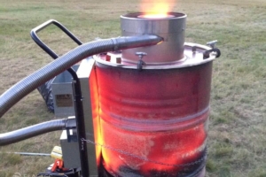 Small incinerator glowing with heat