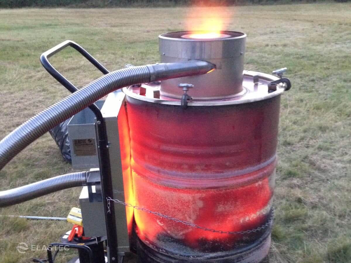 Small incinerator glowing with heat