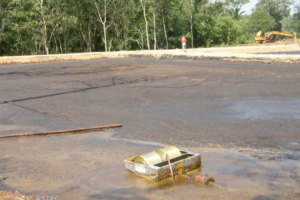 Skimmer in palm oil pond