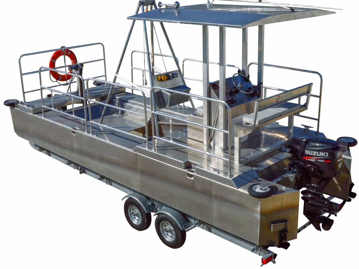 Omni Catamaran cutout on trailer with a-frame lifting pod