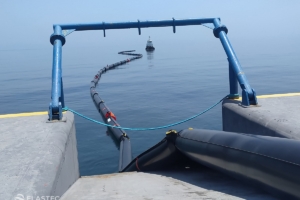 Oil containment boom in ocean